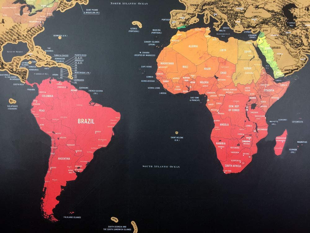 Scratch Off World Map - Póster de mapa topográfico del mundo para estudiantes y viajeros - Imagen 4