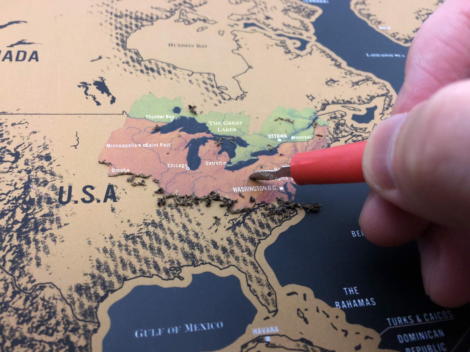Scratch Off World Map - Póster de mapa topográfico del mundo para estudiantes y viajeros - Imagen 8