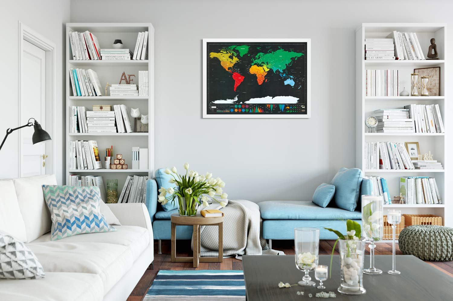 Scratch Off World Map - Póster de mapa topográfico del mundo para estudiantes y viajeros - Imagen 6