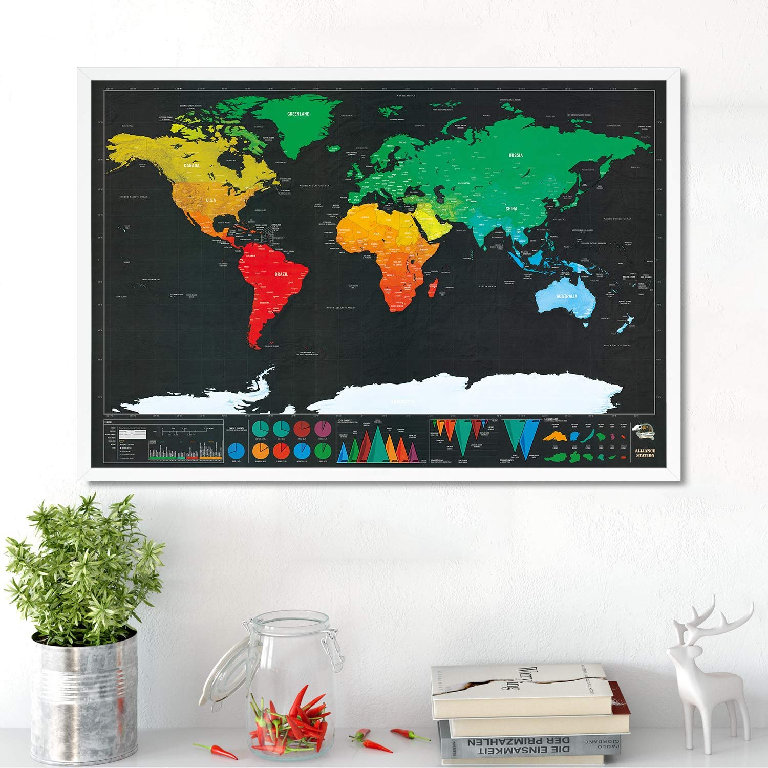 Scratch Off World Map - Póster de mapa topográfico del mundo para estudiantes y viajeros - Imagen 2