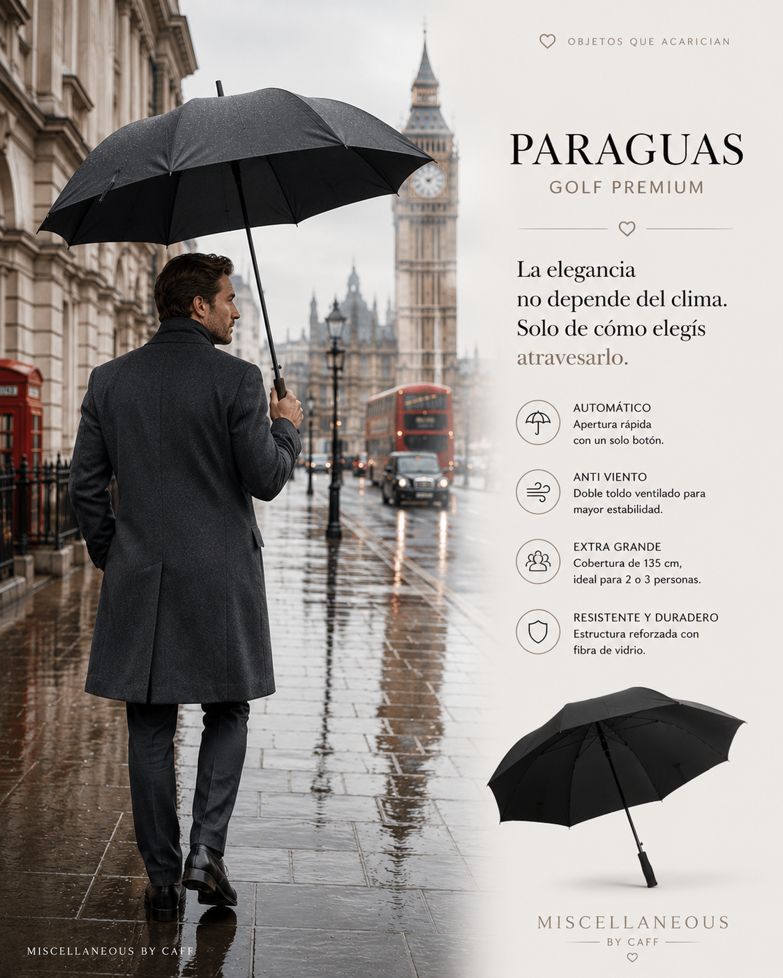 ☔ Paraguas Golf Premium Antiviento Automático 135cm | Reforzado | Extra Grande - Imagen 5