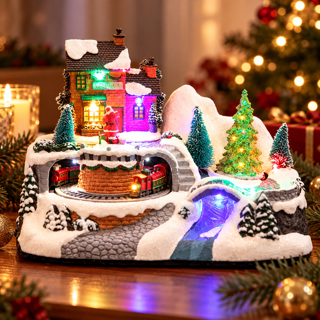 🎄 Caja Musical Paisaje Navideño · Árbol & Tren con Luz y Movimiento