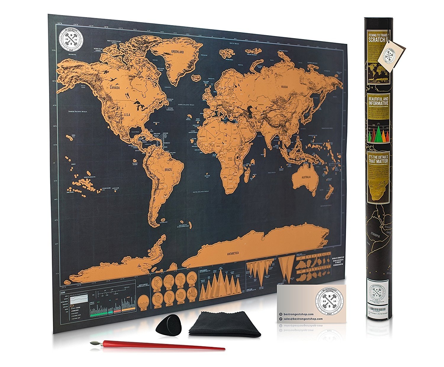Scratch Off World Map - Póster de mapa topográfico del mundo para estudiantes y viajeros