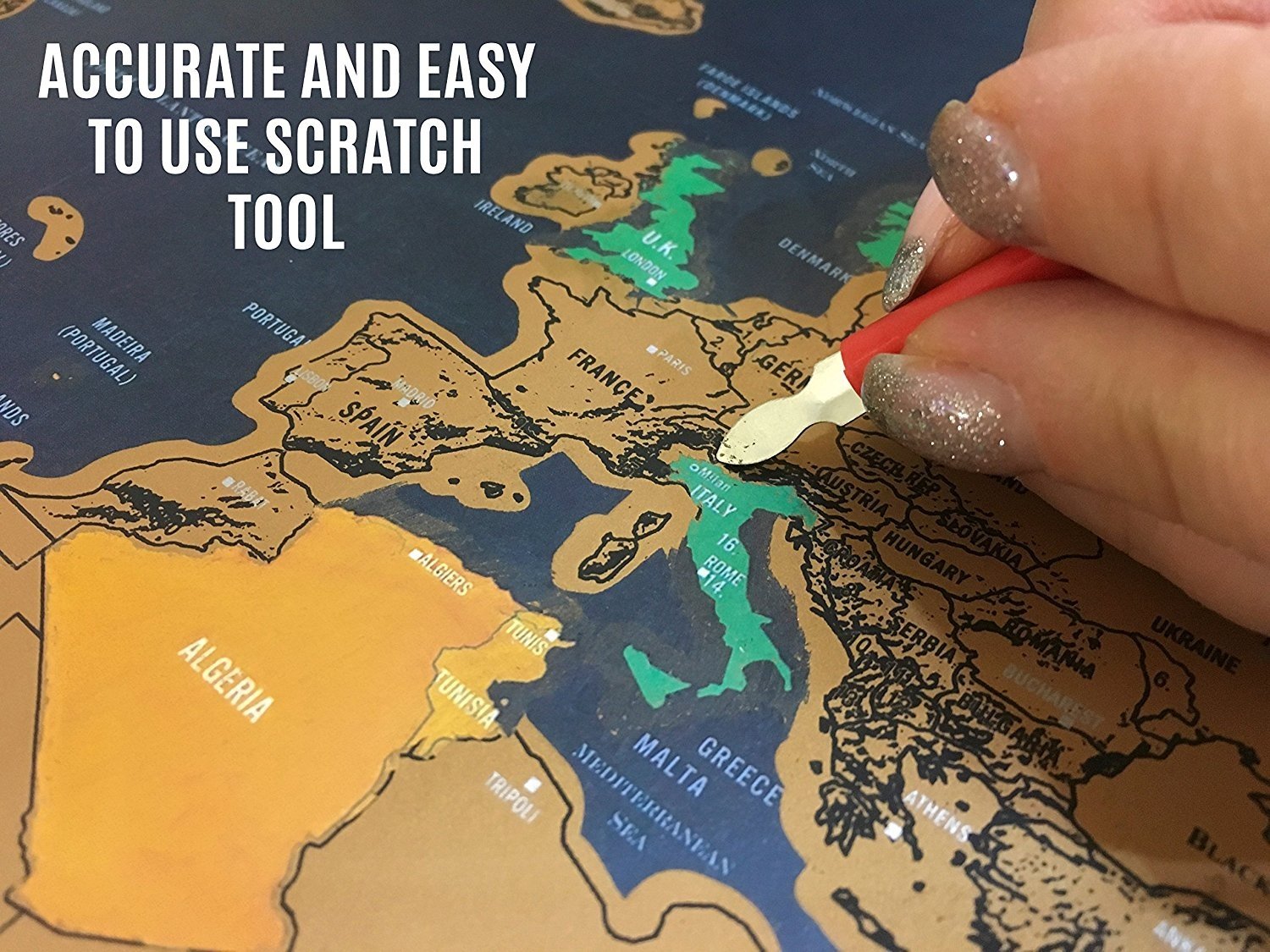 Scratch Off World Map - Póster de mapa topográfico del mundo para estudiantes y viajeros - Imagen 3