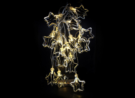 Guirnalda Luz Led de metal Plateado Estrellas 3D