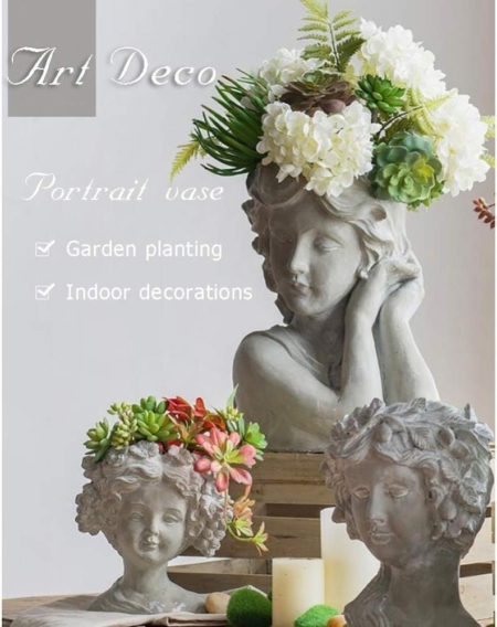 Escultura Porta Maceta decorativa con diseño de Niña Griega - Imagen 3