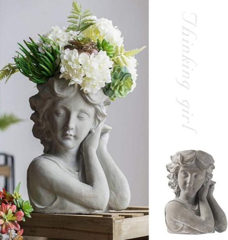 Escultura Porta Maceta decorativa con diseño de Niña Griega - Imagen 6