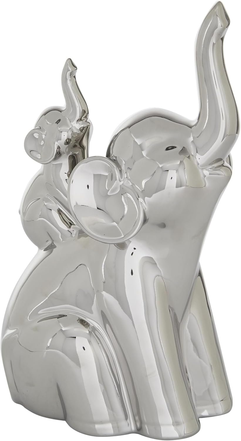 🐘✨ ESCULTURA ELEFANTE GLAM PLATA CROMADA MAMA Y YO - Imagen 5