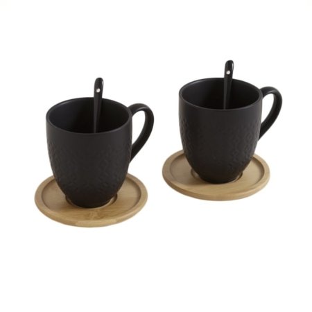 Set x 2 taza de porcelana y plato bambu - Imagen 4