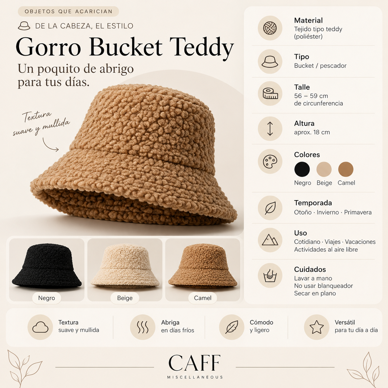 🧸 Gorro Bucket Teddy · Un poquito de abrigo - Imagen 11