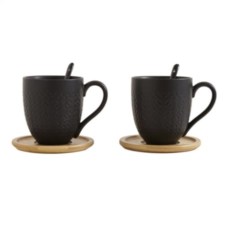 Set x 2 taza de porcelana y plato bambu - Imagen 2