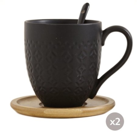 Set x 2 taza de porcelana y plato bambu - Imagen 3