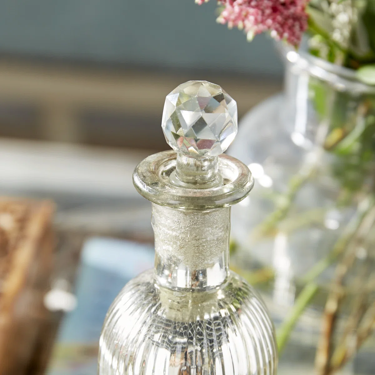 Botella fina de cristal decorativa decorativa de plata con conjunto de tapas de cristal - Imagen 10