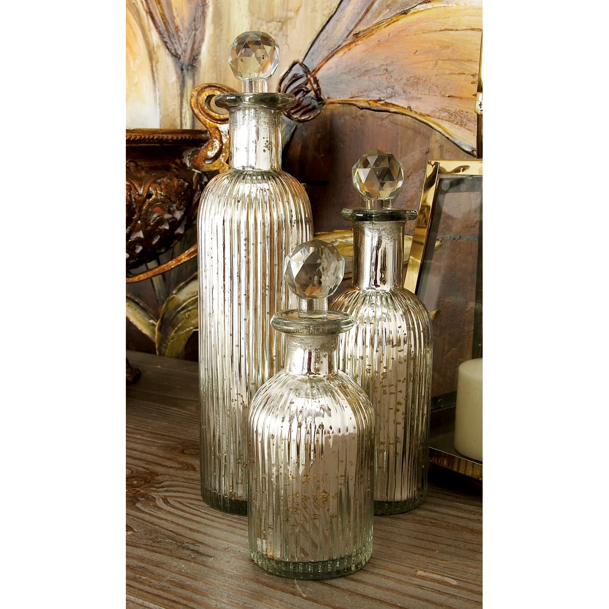 Botella fina de cristal decorativa decorativa de plata con conjunto de tapas de cristal - Imagen 7