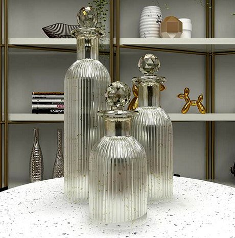Botella fina de cristal decorativa decorativa de plata con conjunto de tapas de cristal - Imagen 4