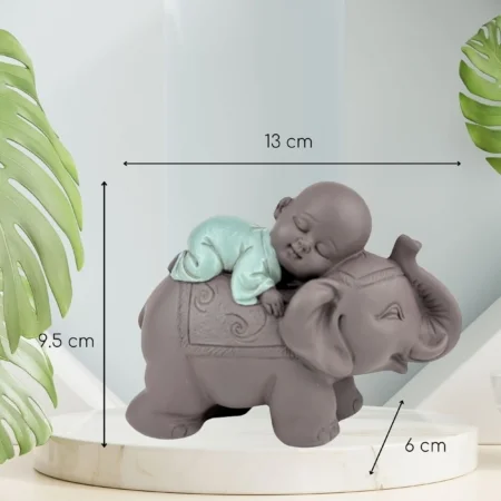 Estatuilla Monje buda bebe durmiendo en elefante - Imagen 3