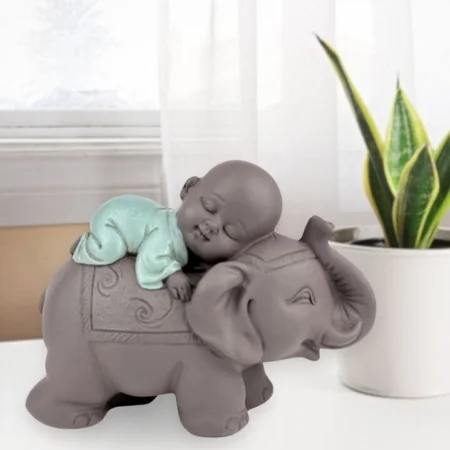 Estatuilla Monje buda bebe durmiendo en elefante - Imagen 7