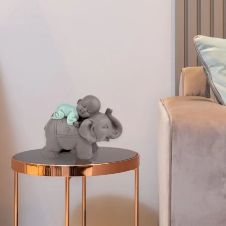 Estatuilla Monje buda bebe durmiendo en elefante - Imagen 2