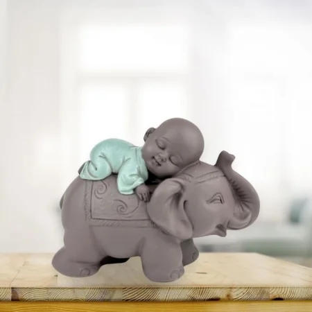 Estatuilla Monje buda bebe durmiendo en elefante - Imagen 4