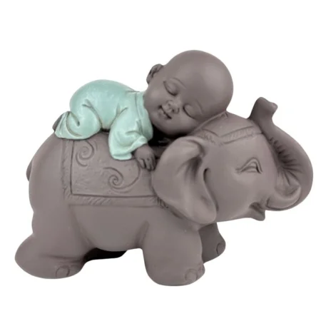 Estatuilla Monje buda bebe durmiendo en elefante - Imagen 9