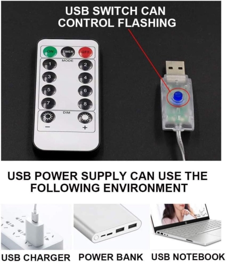 Guirnalda Guia Cortina Luz Led Con control remoto 3mts USB - Imagen 12