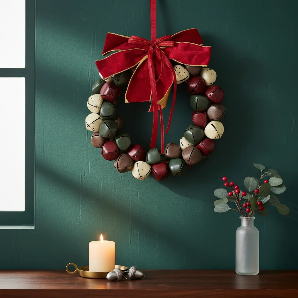 Navidad Corona Trio de colores Cascabeles