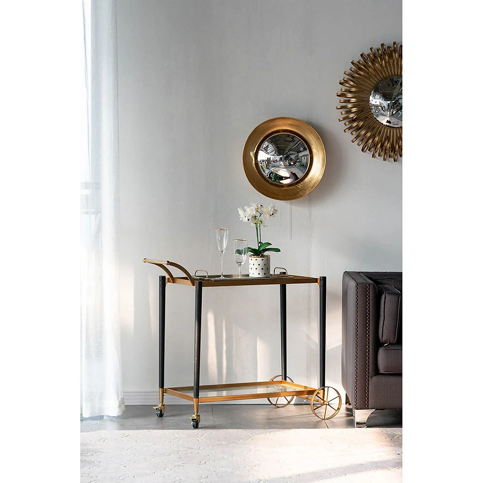 Mesa de Apoyo Carrito de Servicio de Vidrio Dorado