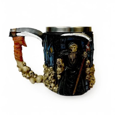 Taza Jarro Mug 3D Acero temática Medieval  La Muerte con Guadaña