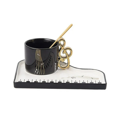 Juego de taza Mug con asa clave de sol y bandejita piano - Imagen 3