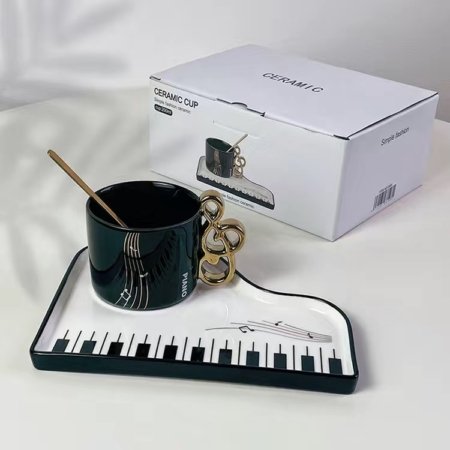 Juego de taza Mug con asa clave de sol y bandejita piano - Imagen 8