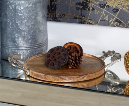Set de Bandeja de madera de mango con asas de metal - Imagen 2