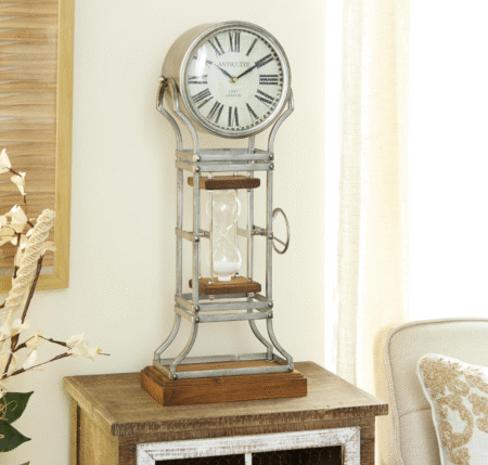 Reloj de mesa Vintage Duette Reloj De Arena Y Reloj Analogico Madera Y Metal - Imagen 9