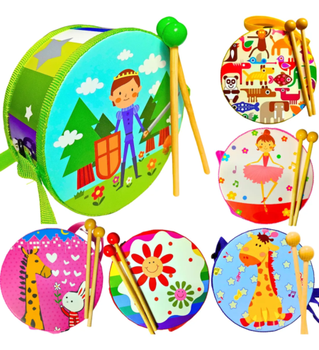 Tambor de madera Infantil con 2 Baquetas y correa - Imagen 2
