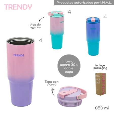 Vaso Térmico Grande Trendy 850ml Con Sorbete Tapa Hermética - Imagen 6