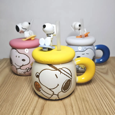 Jarro Mug Taza Snoopy Ceramica con tapa y sorbete
