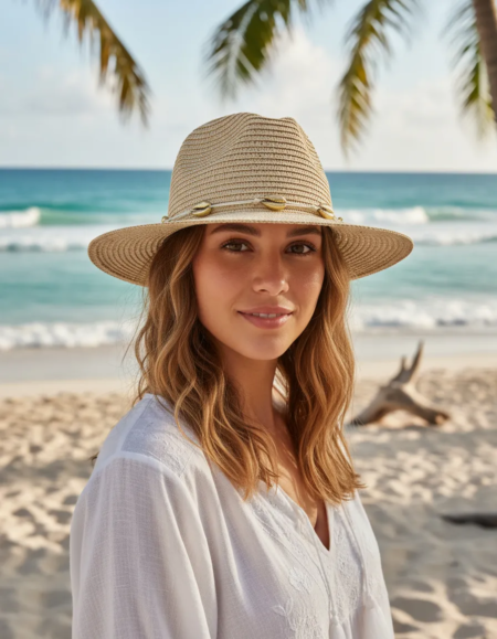 👒✨ Sombrero de Rafia con Lentejuelas y Caracolas – Verano 2026 - Imagen 2
