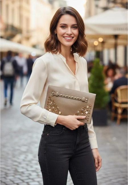 Cartera Clutch Mujer Renata con Apliques Dorados – Miscellaneous by CAFF - Imagen 3