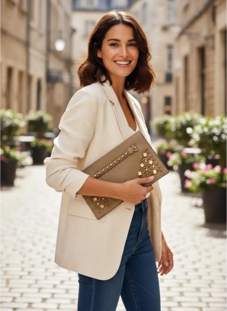 Cartera Clutch Mujer Renata con Apliques Dorados – Miscellaneous by CAFF