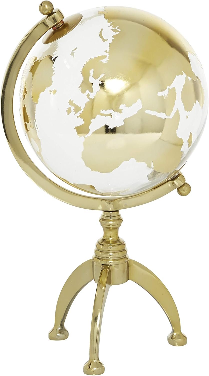 Glogo Terraqueo Gold Cristal Base Tripode Aluminio dorado