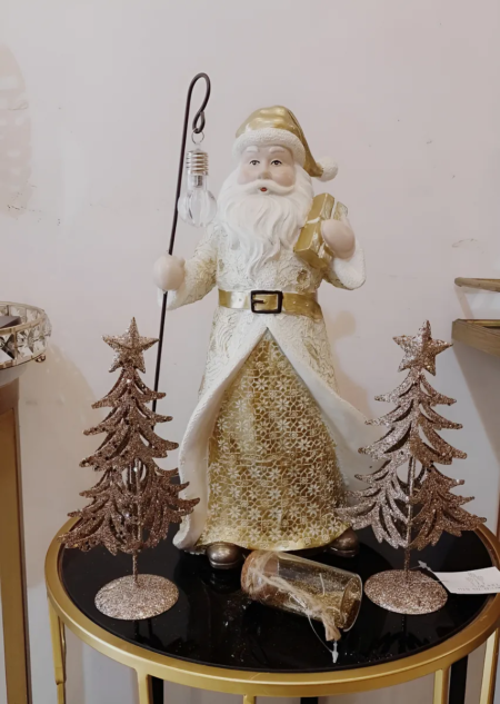  Papá Noel con baston, y luz led blanco/dorado - Imagen 3