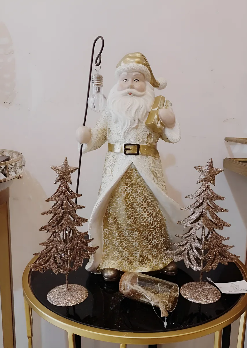Papá Noel con baston, y luz led blanco/dorado - Imagen 3
