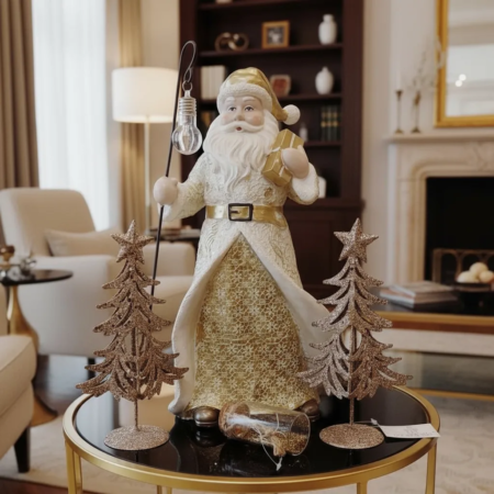  Papá Noel con baston, y luz led blanco/dorado - Imagen 2