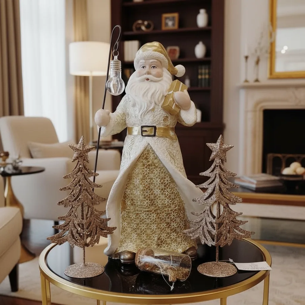 Papá Noel con baston, y luz led blanco/dorado - Imagen 2