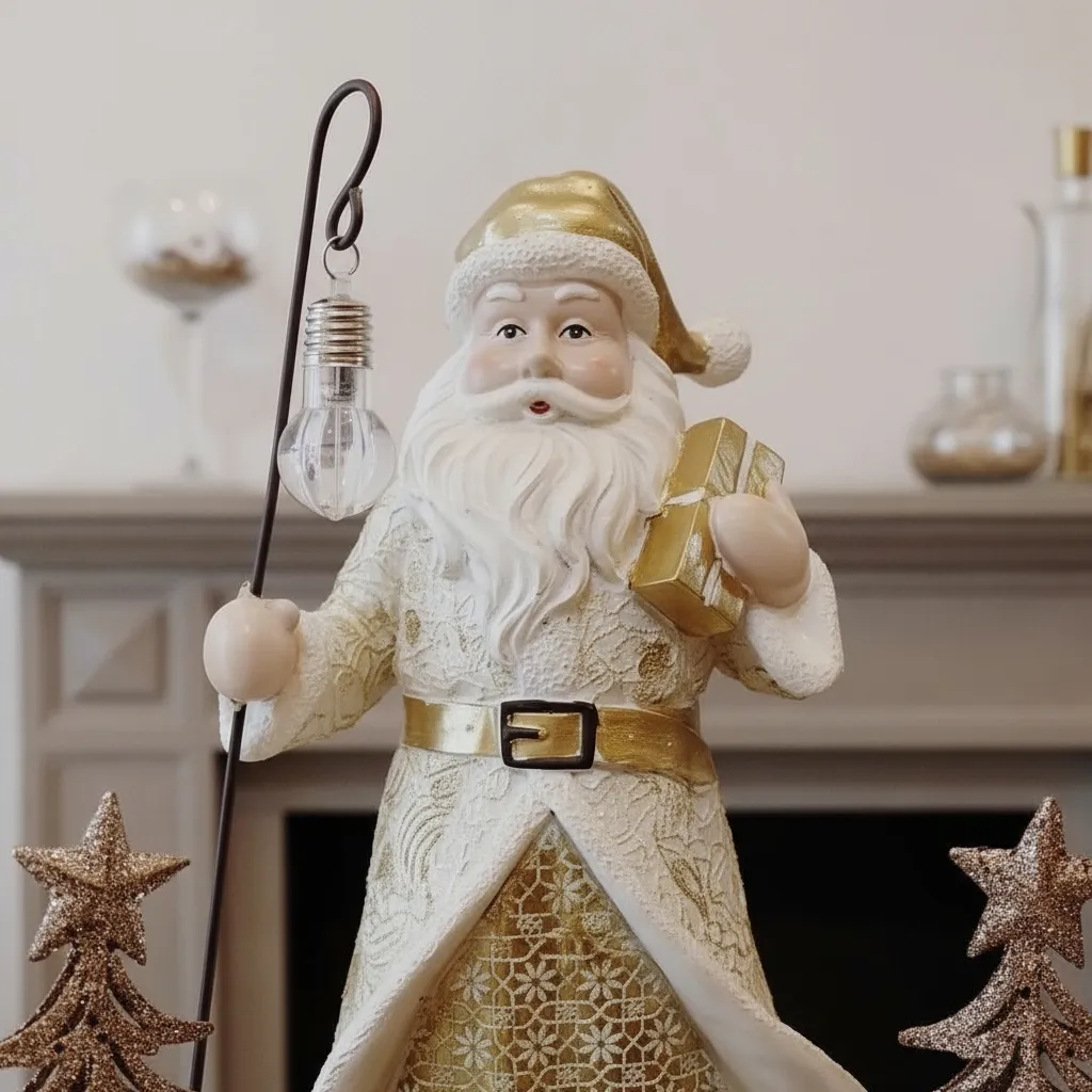 Papá Noel con baston, y luz led blanco/dorado - Imagen 7