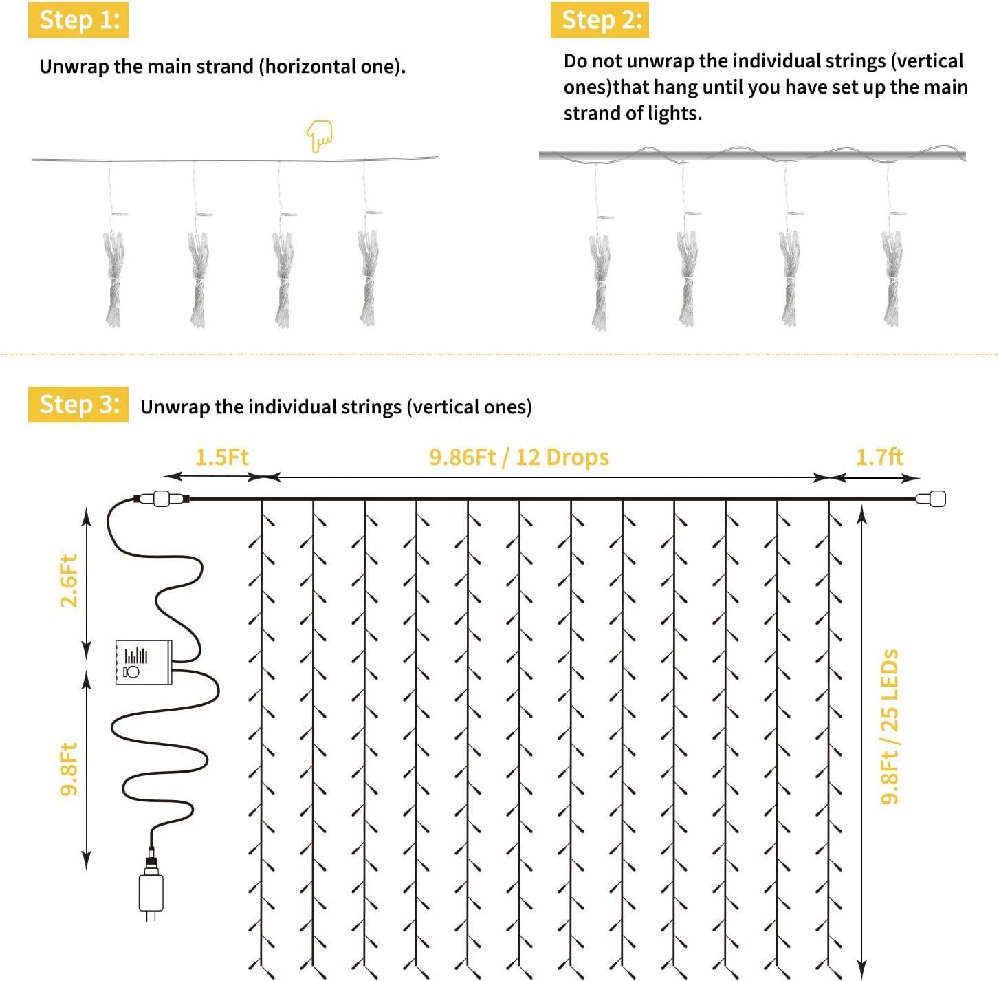 Guirnalda Guia Cortina Luz Led Con control remoto Multicolor 3mts x 2 mts - Imagen 17