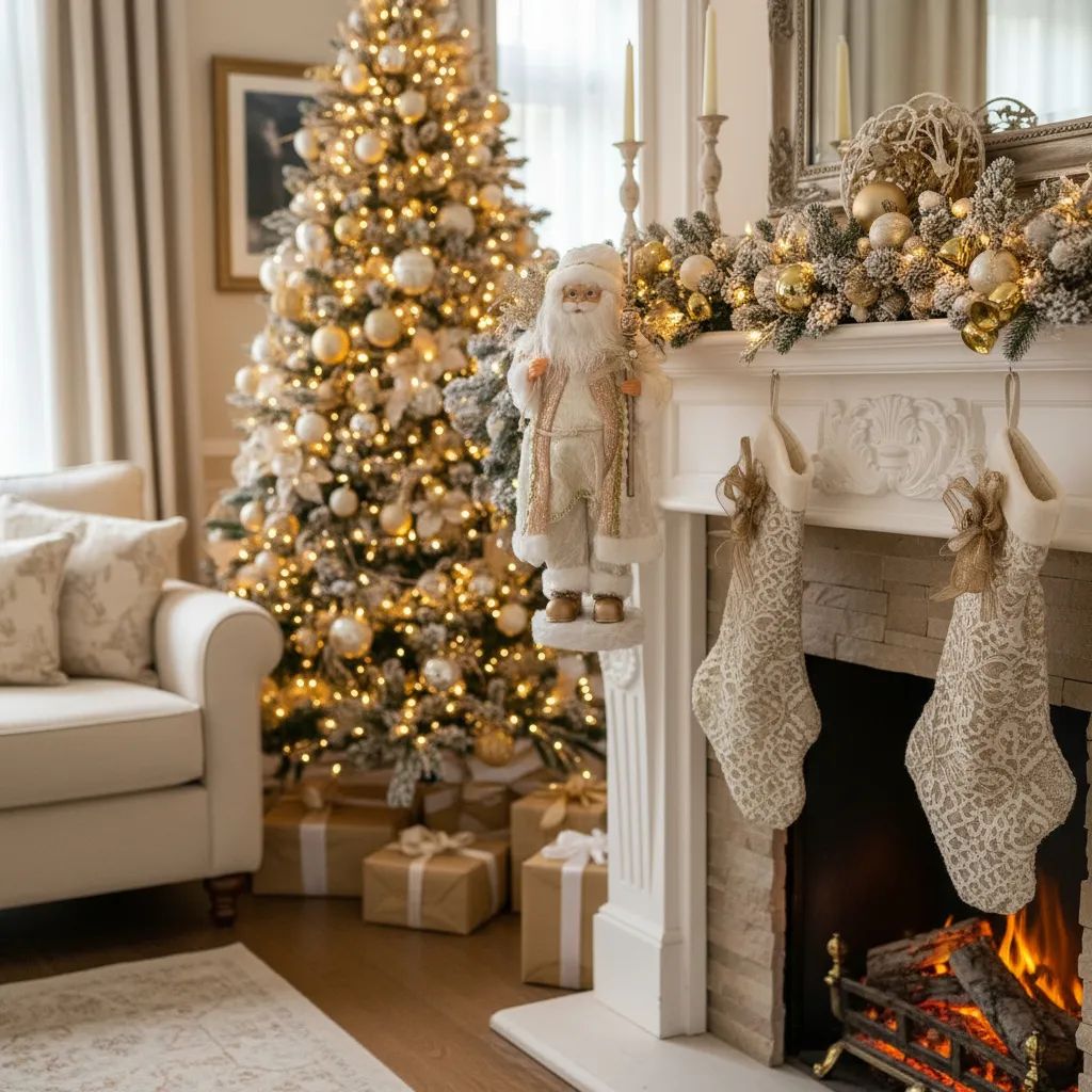 Navidad Papa Noel Santa Claus Vestimenta Elegante Ivory And Gold - Imagen 11