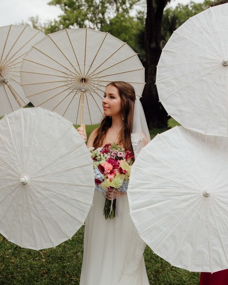 Pack x 10 Sombrillas Blancas en papel de arroz y bambu souvenir 85 cm Diametro - Imagen 12