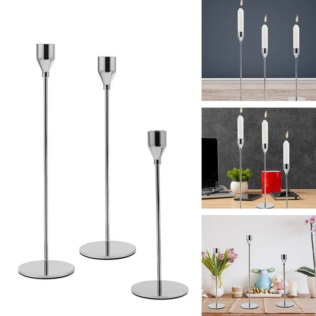 Candelabro Portavelas x 3 Net Plateado