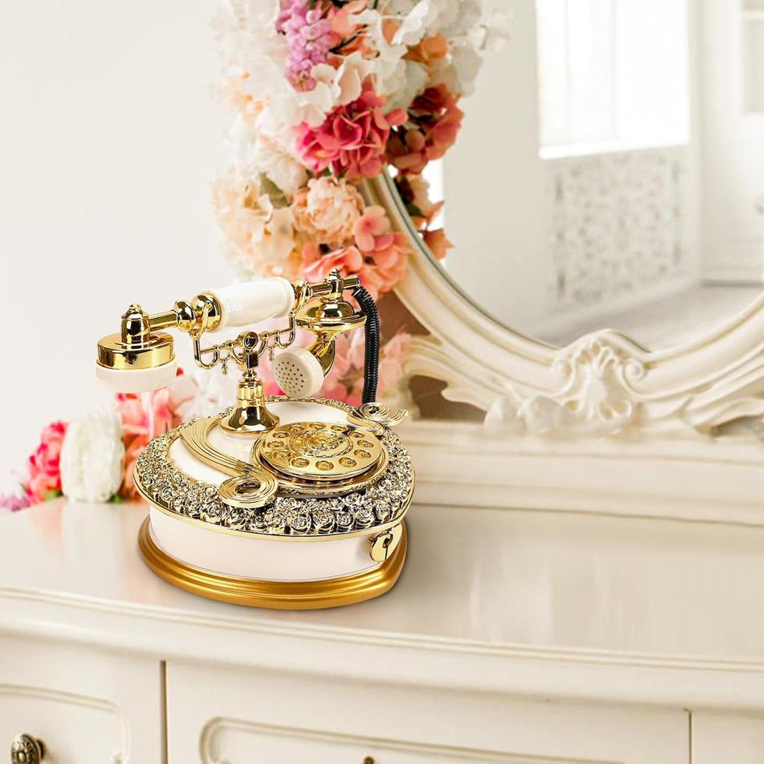 📞🎼 Caja Musical & Alhajero Teléfono Vintage Dorado - Imagen 5