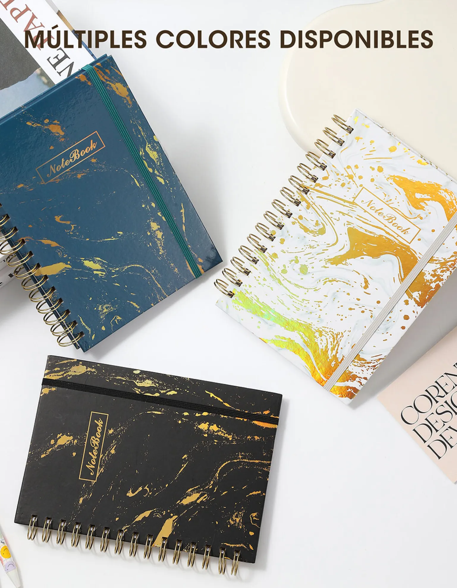 📓 Cuaderno Anillado Marmolado + 💎 Bolígrafo Diamante - Imagen 2